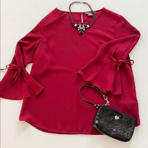Burgundy Blouse- flare sleeves